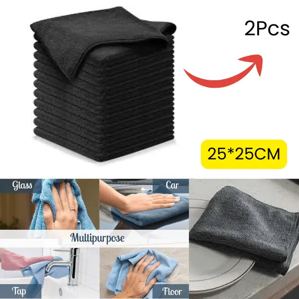 2 pcs Microfiber Cleaning Black Cloth 25*25Cm